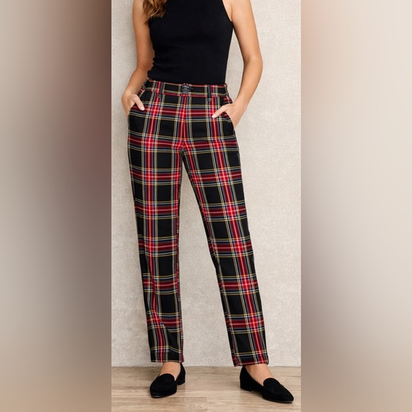 J. Crew Pants - J. Crew Black & Red Plaid Straight-Leg Pants